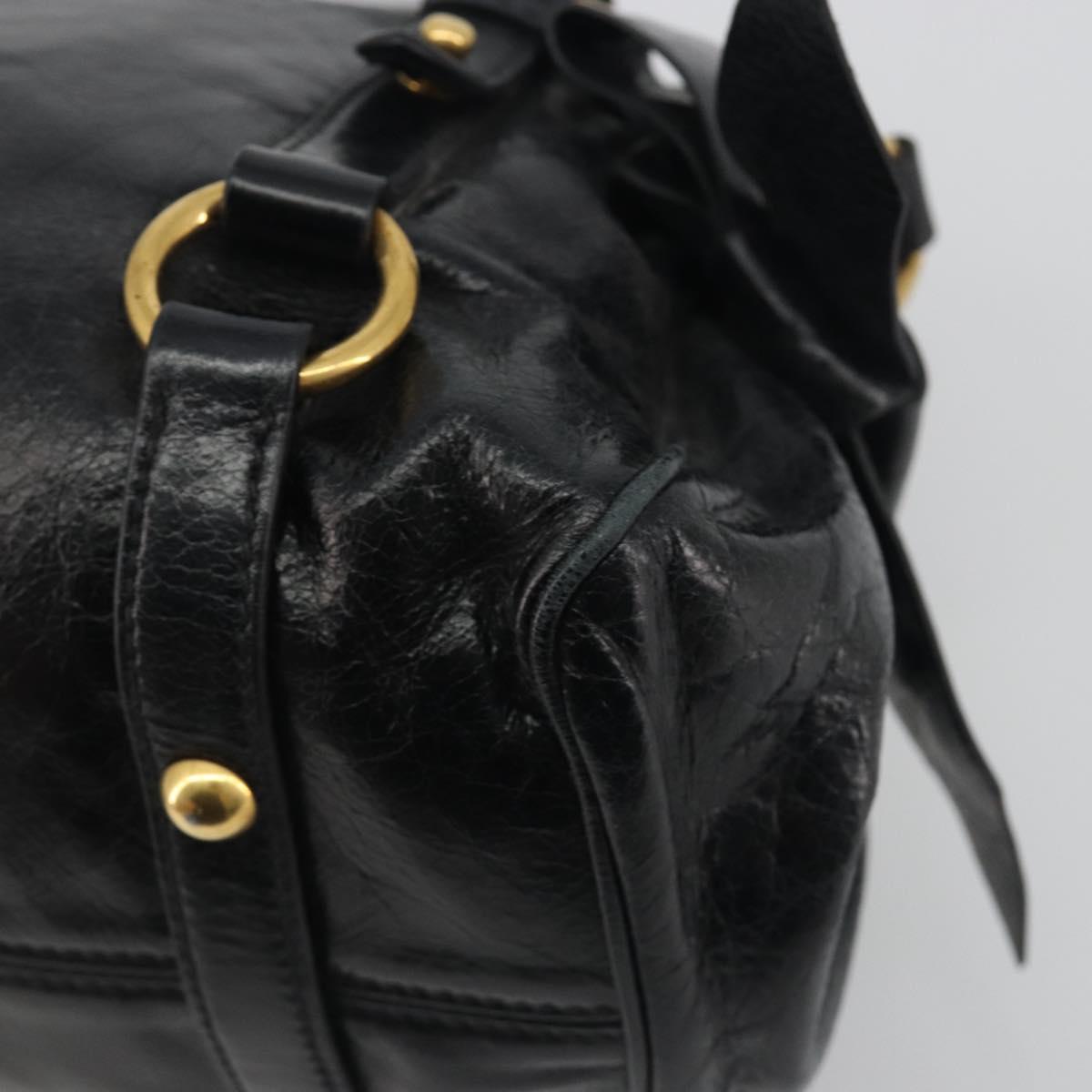 Miu Miu Hand Bag Leather Black Gold Tone Auth 195427