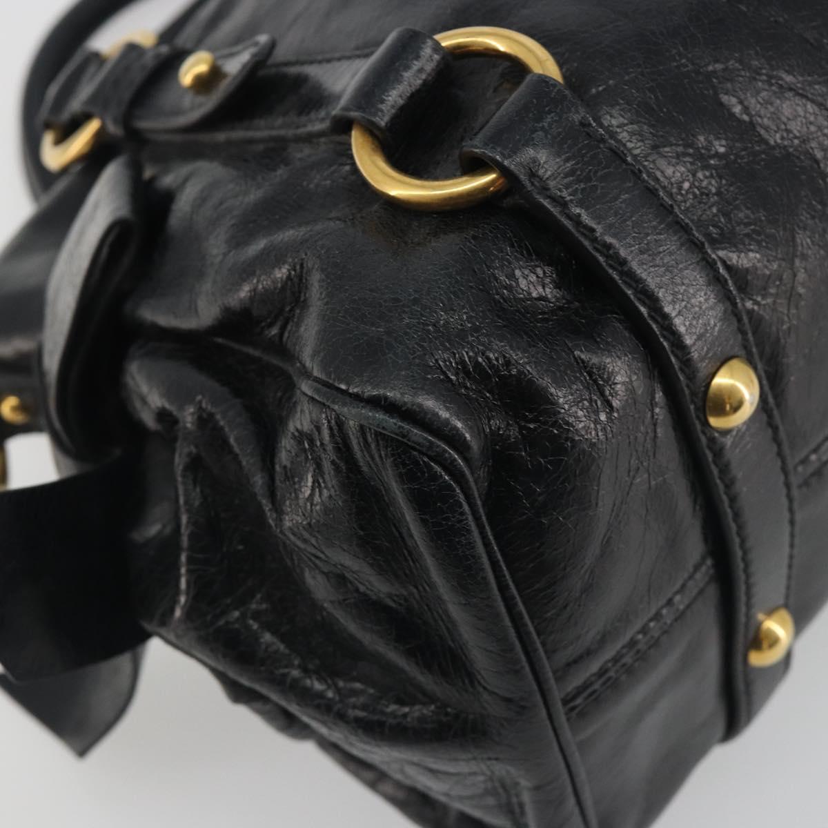 Miu Miu Hand Bag Leather Black Gold Tone Auth 195427
