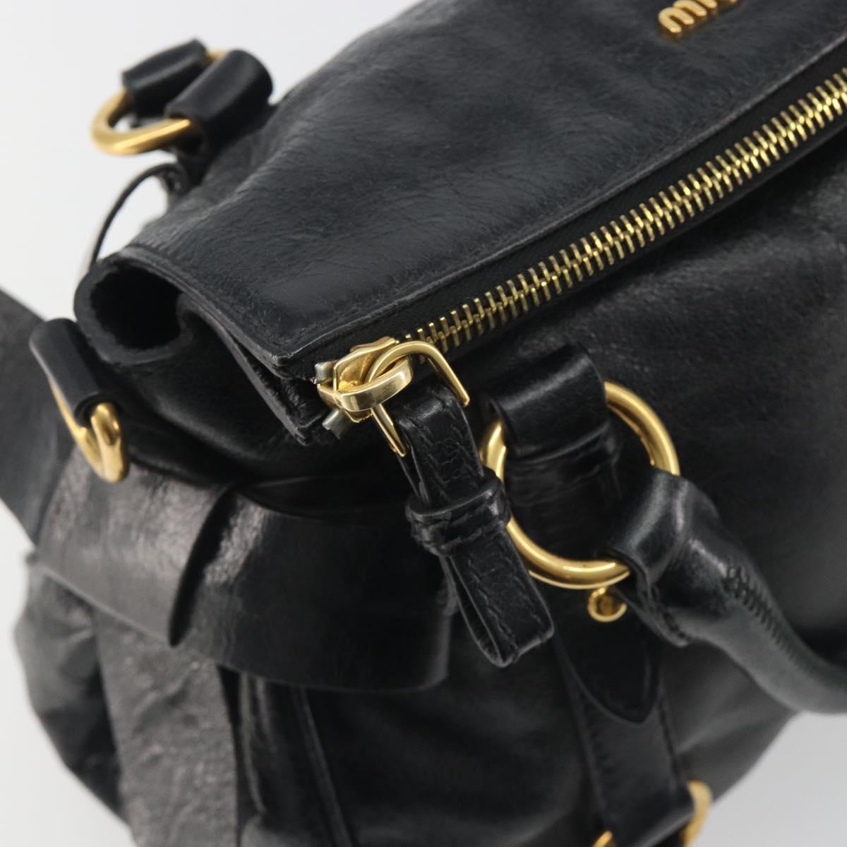 Miu Miu Hand Bag Leather Black Gold Tone Auth 195427