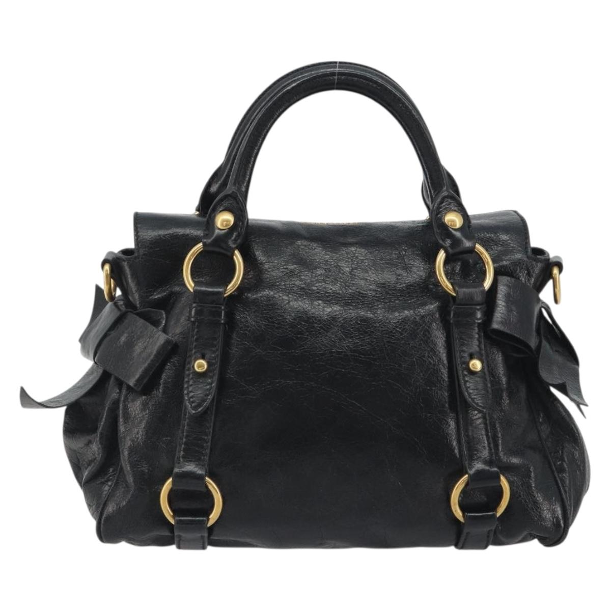 Miu Miu Hand Bag Leather Black Gold Tone Auth 195427