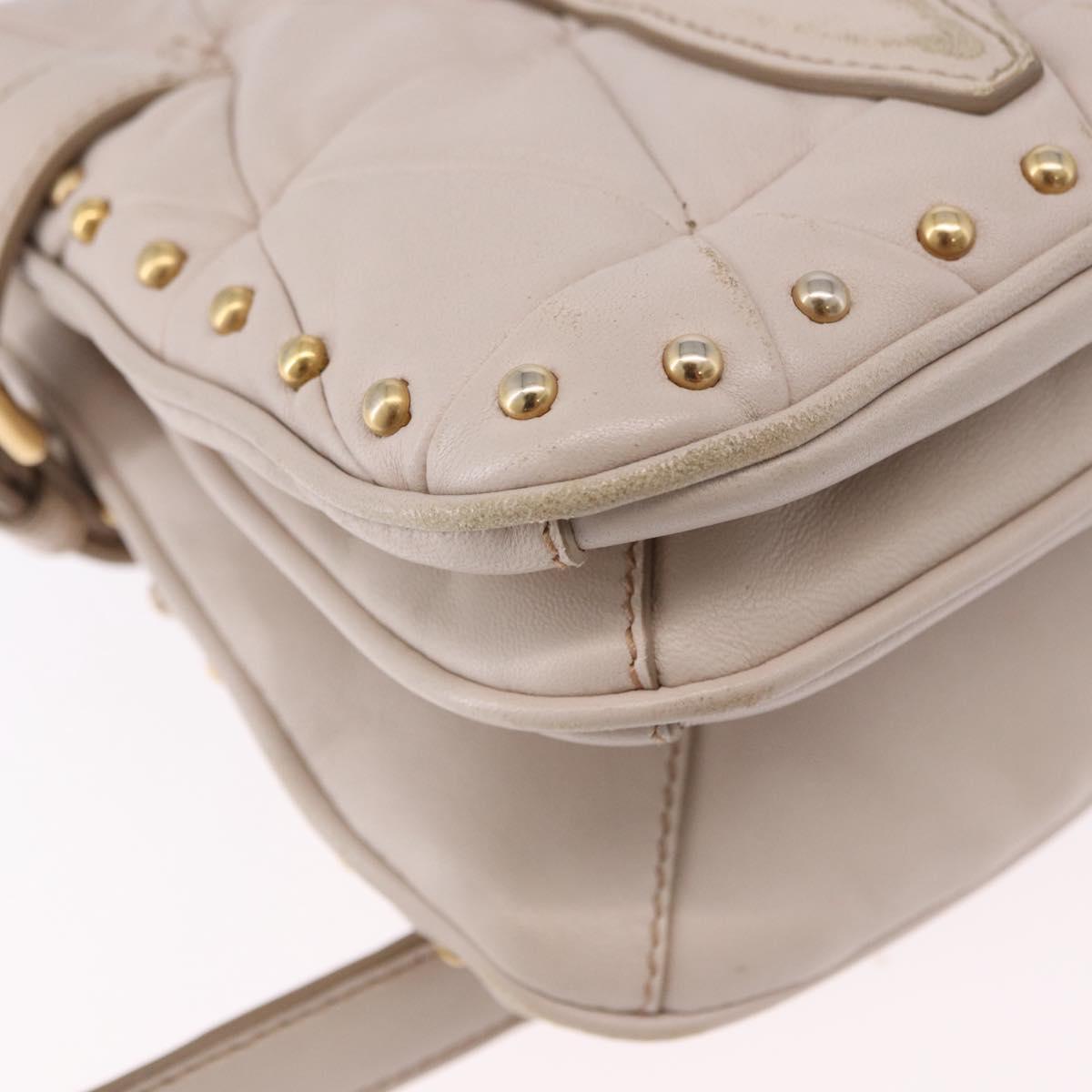 Miu Miu Chain Shoulder Bag Leather Beige Gold Tone Auth 195430A