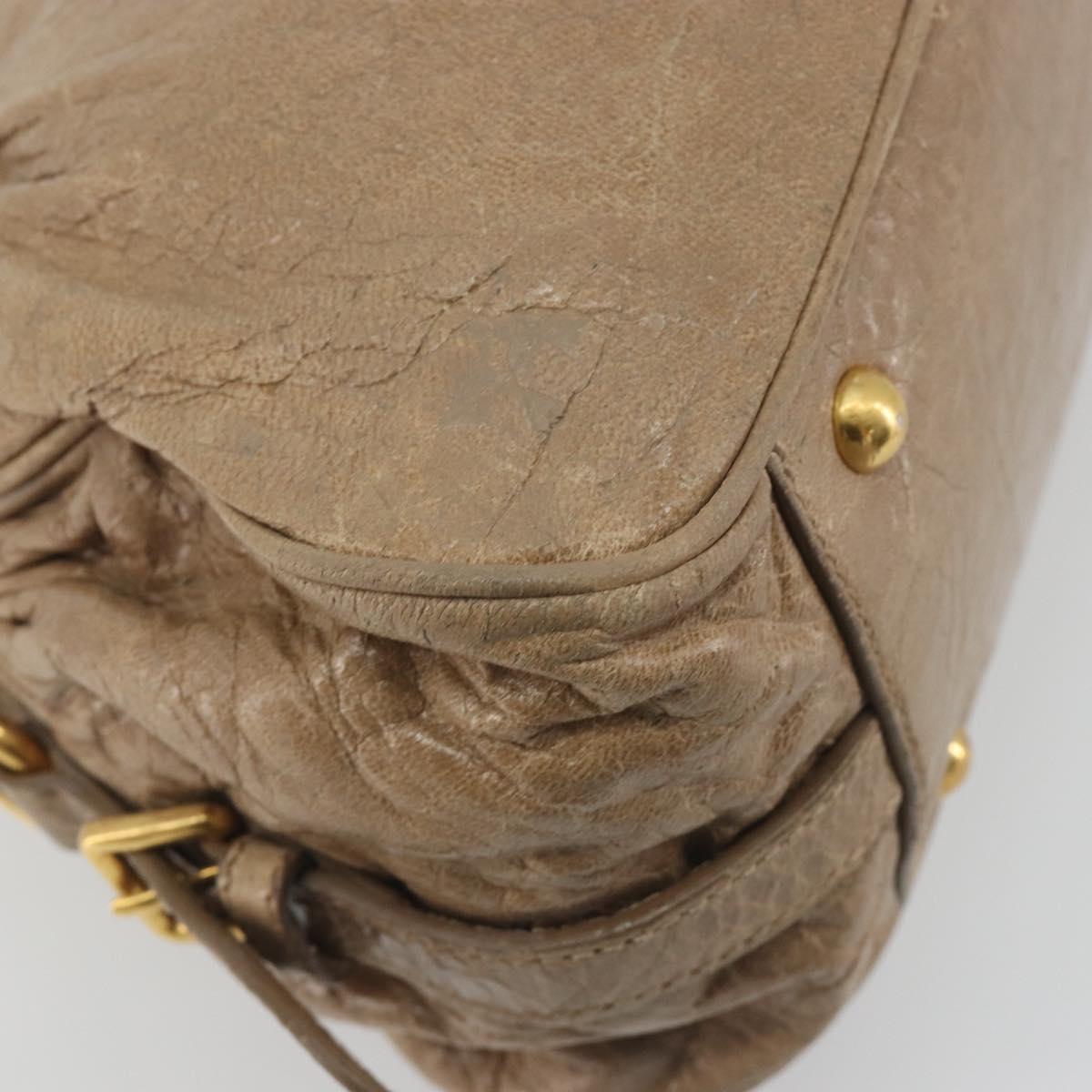 Miu Miu Hand Bag Leather Beige Gold Tone Auth 195433