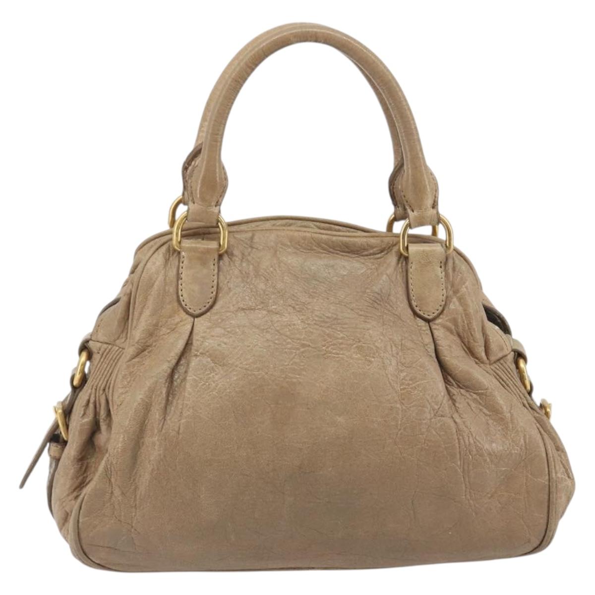 Miu Miu Hand Bag Leather Beige Gold Tone Auth 195433