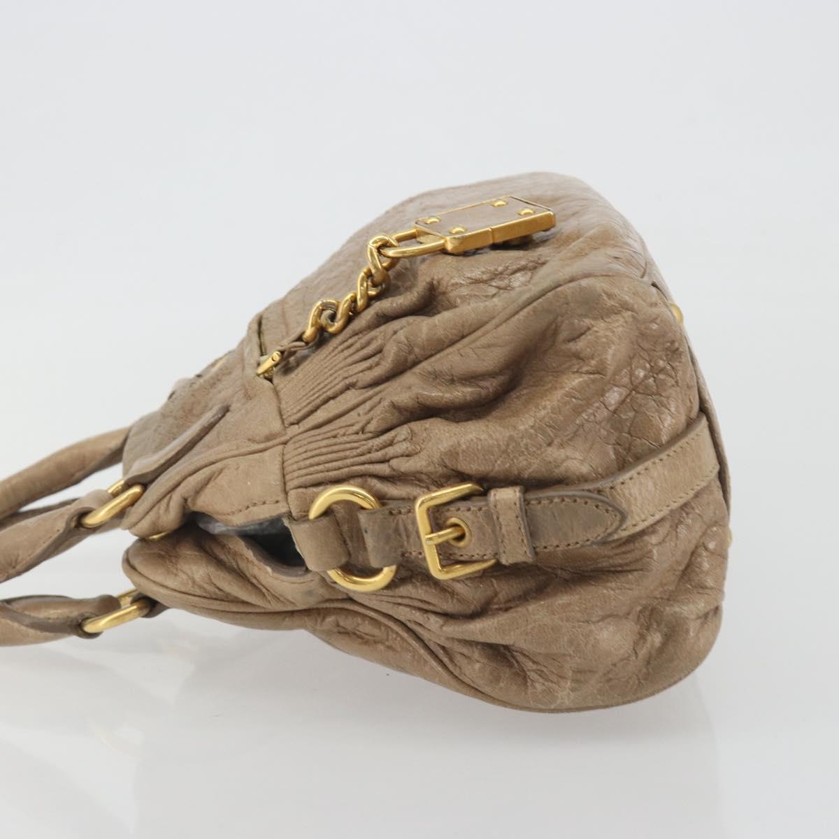 Miu Miu Hand Bag Leather Beige Gold Tone Auth 195433