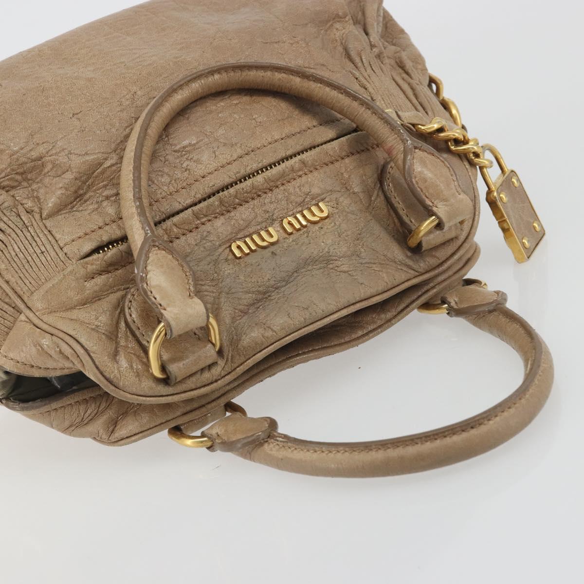 Miu Miu Hand Bag Leather Beige Gold Tone Auth 195433