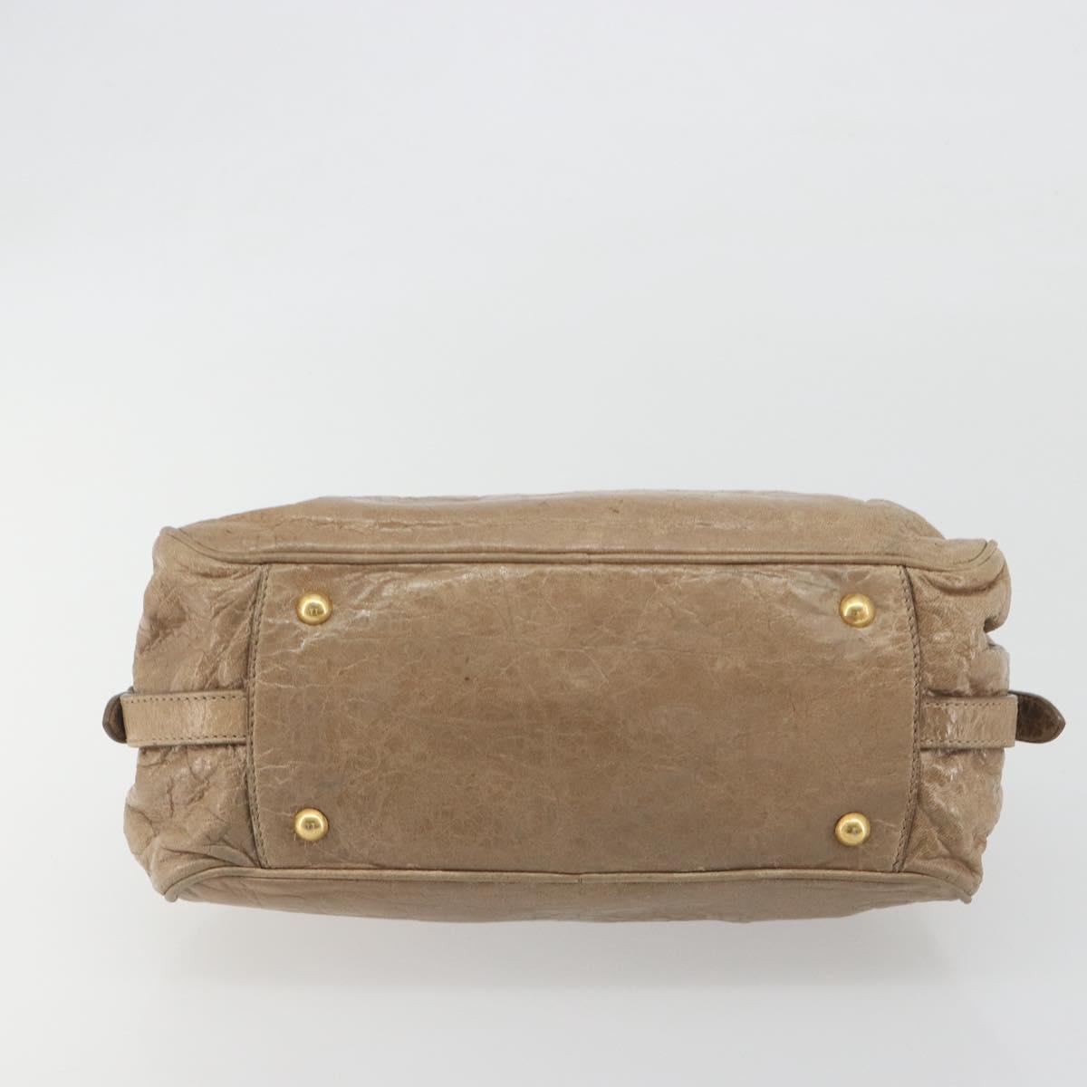 Miu Miu Hand Bag Leather Beige Gold Tone Auth 195433