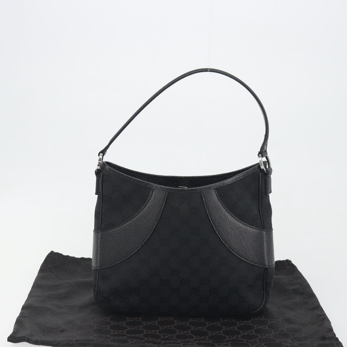 GUCCI GG Canvas Shoulder Bag Black Silver 113012 Auth 195436V