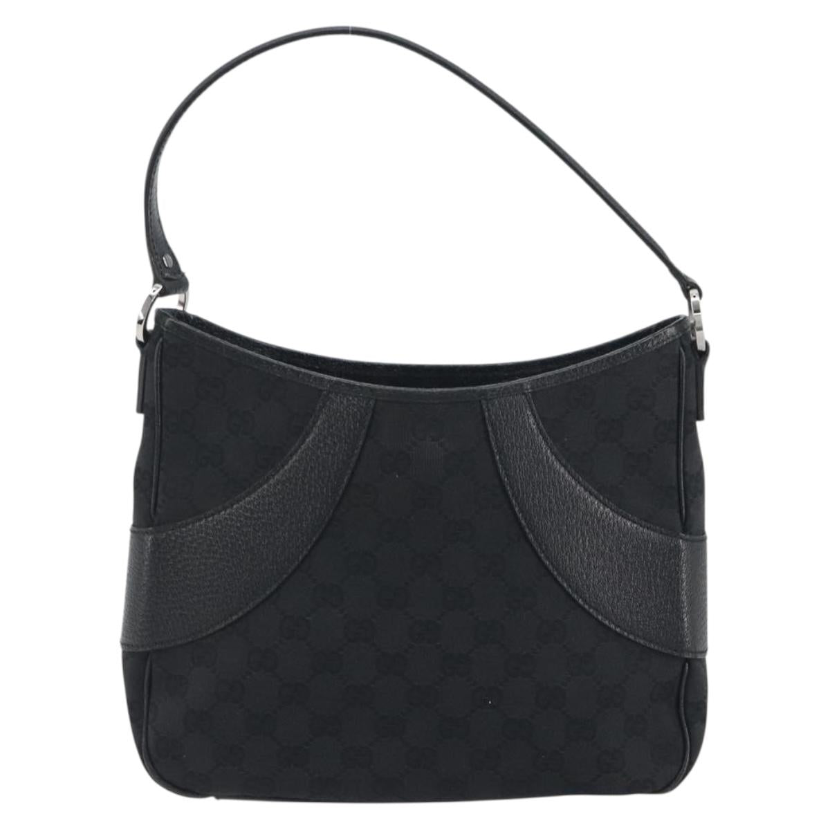GUCCI GG Canvas Shoulder Bag Black Silver 113012 Auth 195436V