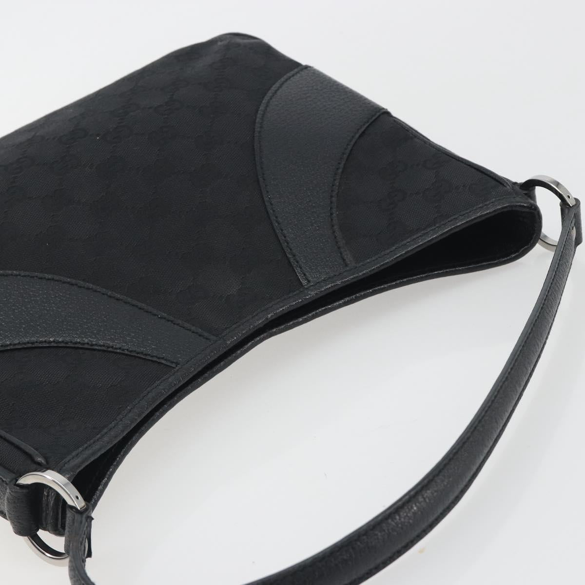 GUCCI GG Canvas Shoulder Bag Black Silver 113012 Auth 195436V