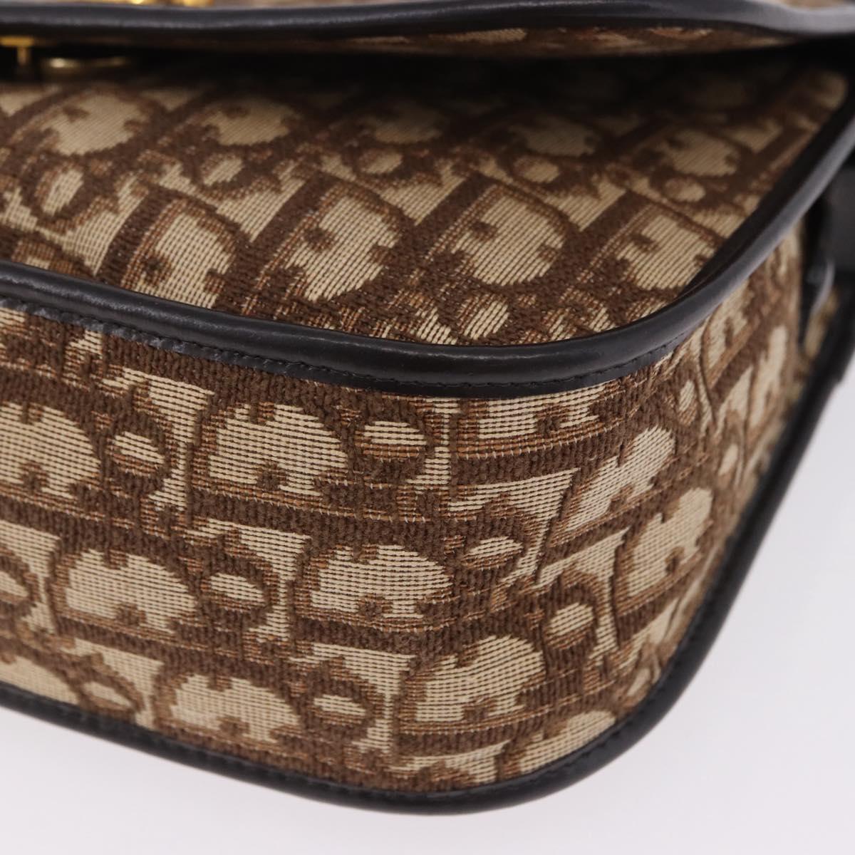 Christian Dior Trotter Canvas Shoulder Bag Beige Gold Tone Auth 195442A