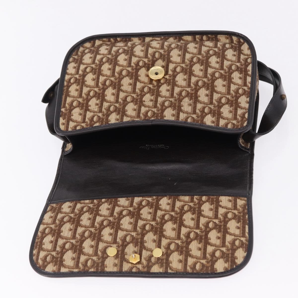 Christian Dior Trotter Canvas Shoulder Bag Beige Gold Tone Auth 195442A
