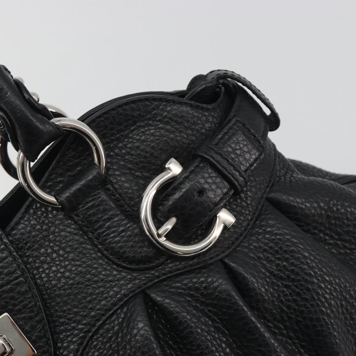 Salvatore Ferragamo Gancini Hand Bag Leather Black Silver Auth 195444V