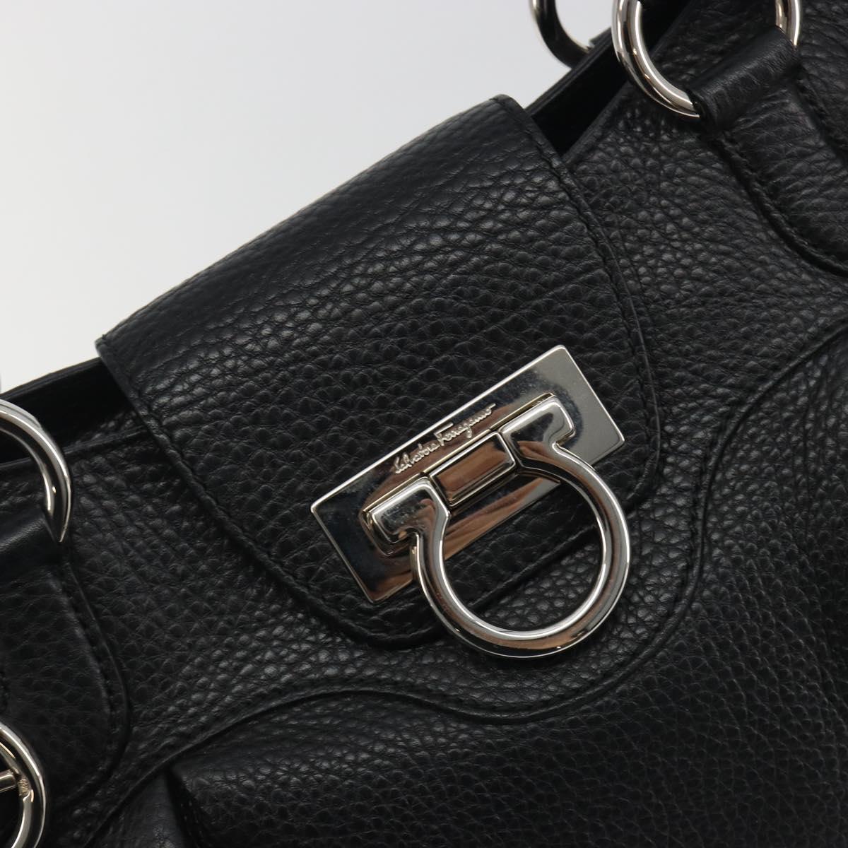 Salvatore Ferragamo Gancini Hand Bag Leather Black Silver Auth 195444V