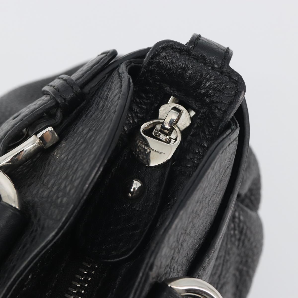Salvatore Ferragamo Gancini Hand Bag Leather Black Silver Auth 195444V