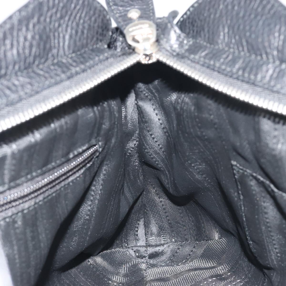 Salvatore Ferragamo Gancini Hand Bag Leather Black Silver Auth 195444V