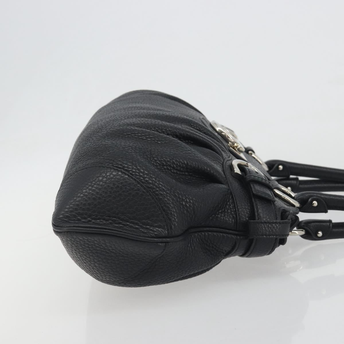 Salvatore Ferragamo Gancini Hand Bag Leather Black Silver Auth 195444V