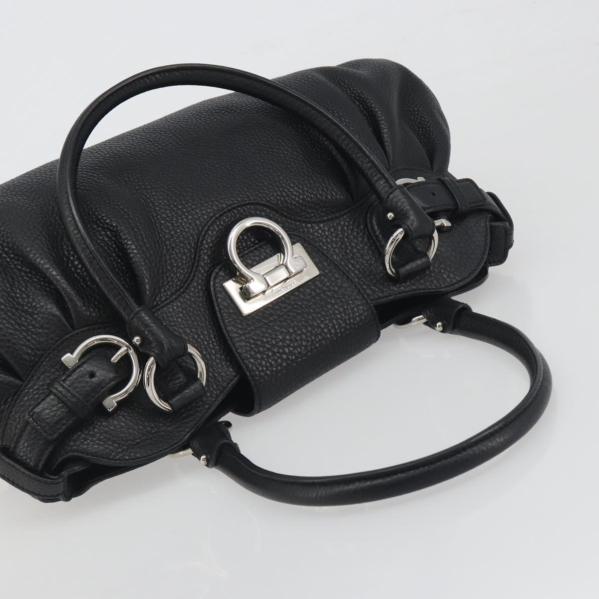 Salvatore Ferragamo Gancini Hand Bag Leather Black Silver Auth 195444V