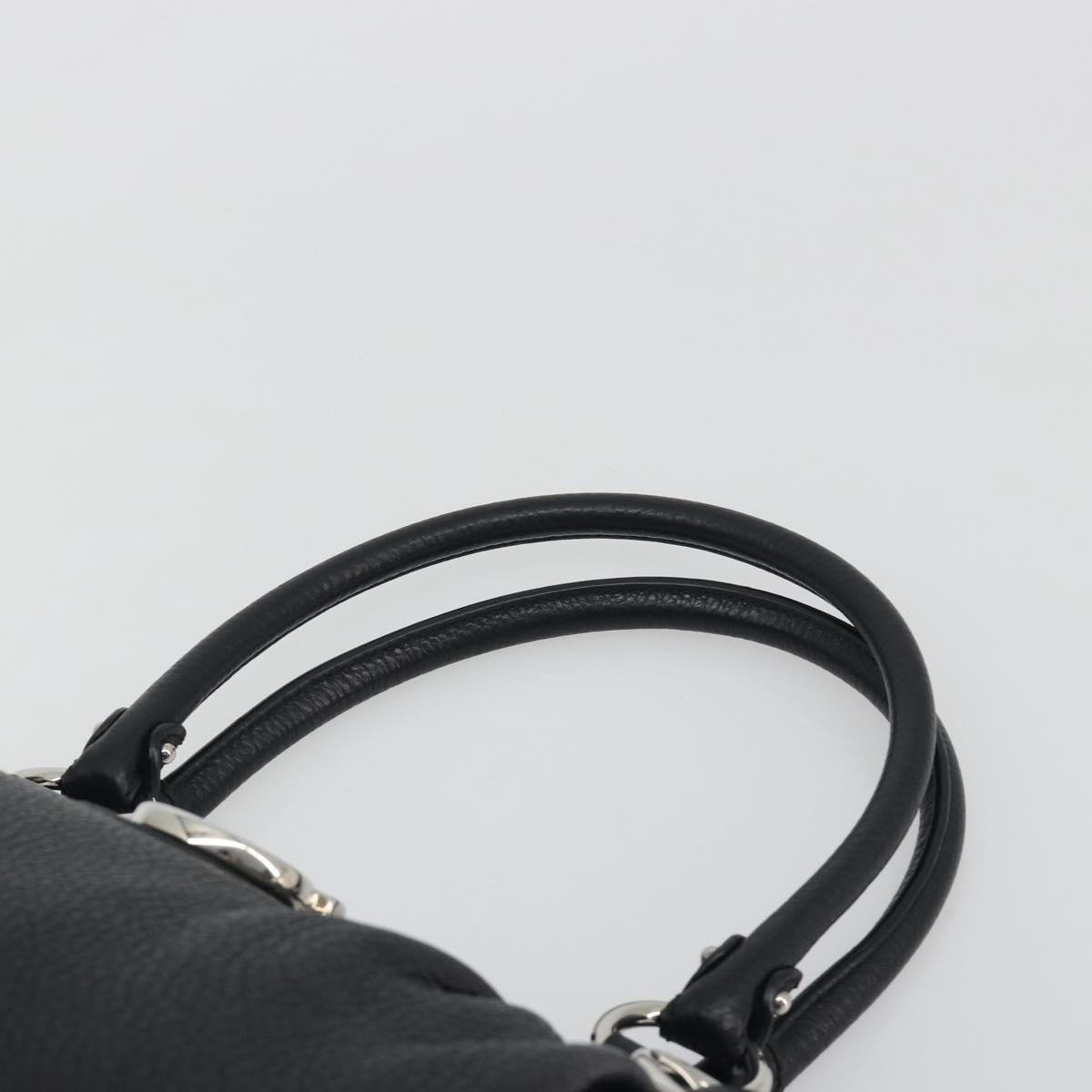 Salvatore Ferragamo Gancini Hand Bag Leather Black Silver Auth 195444V