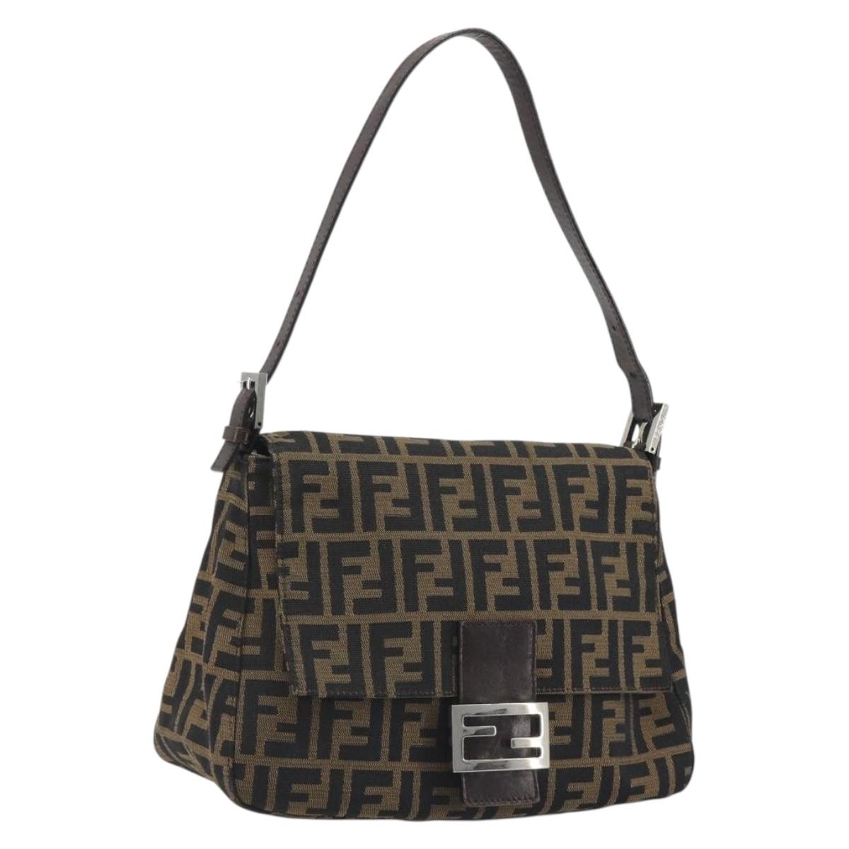FENDI Zucca Canvas Mamma Baguette Shoulder Bag Brown Silver Auth 195445V