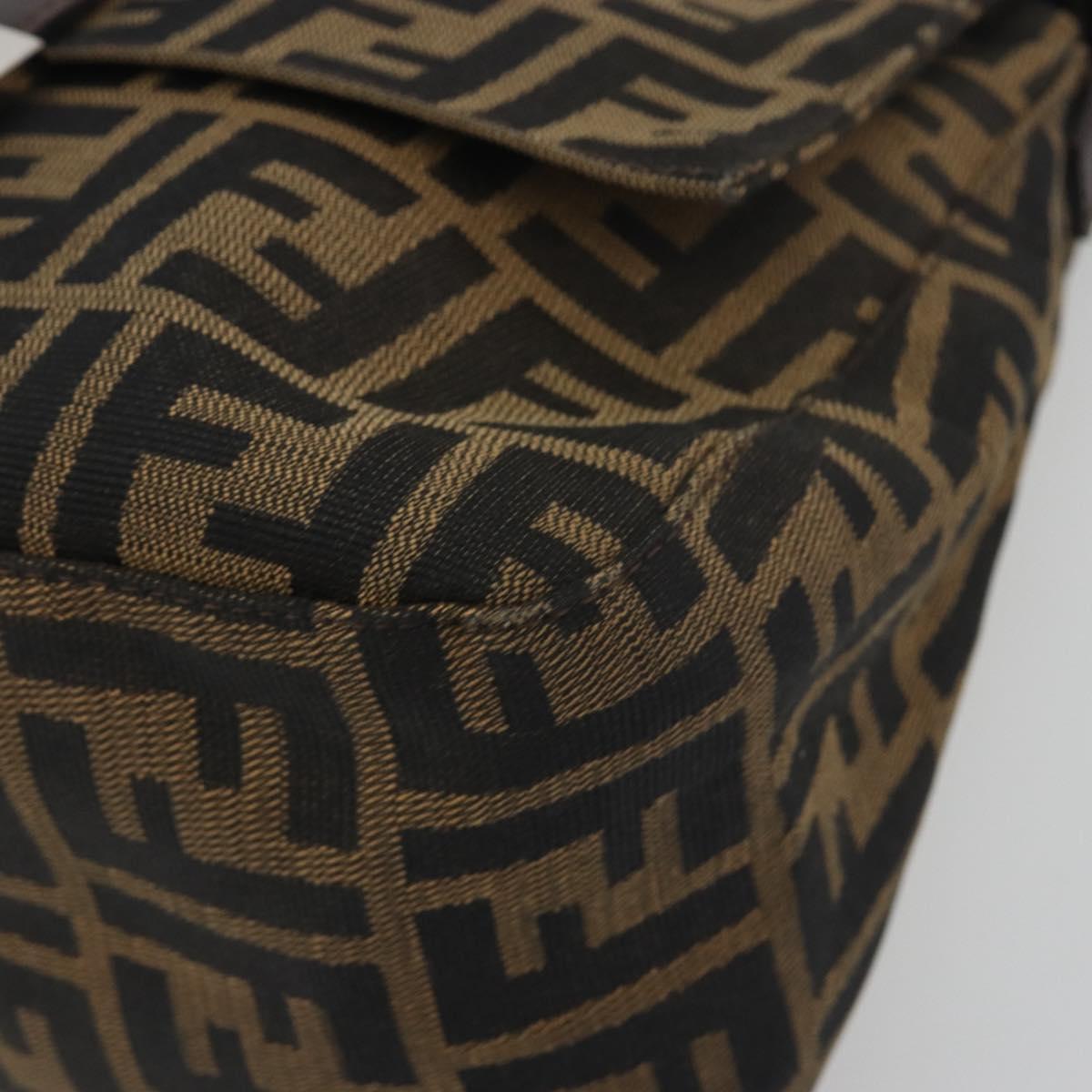FENDI Zucca Canvas Mamma Baguette Shoulder Bag Brown Silver Auth 195445V