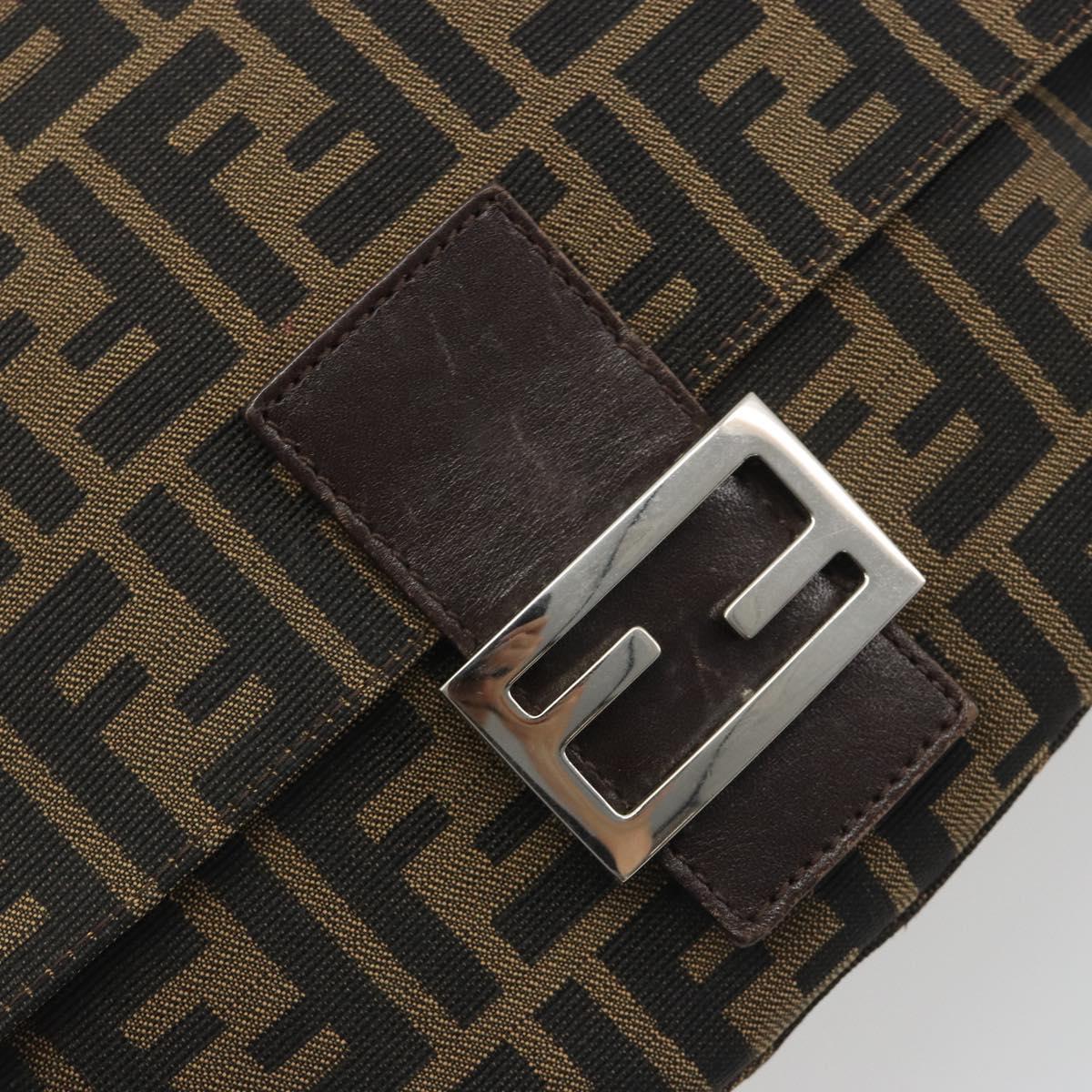FENDI Zucca Canvas Mamma Baguette Shoulder Bag Brown Silver Auth 195445V