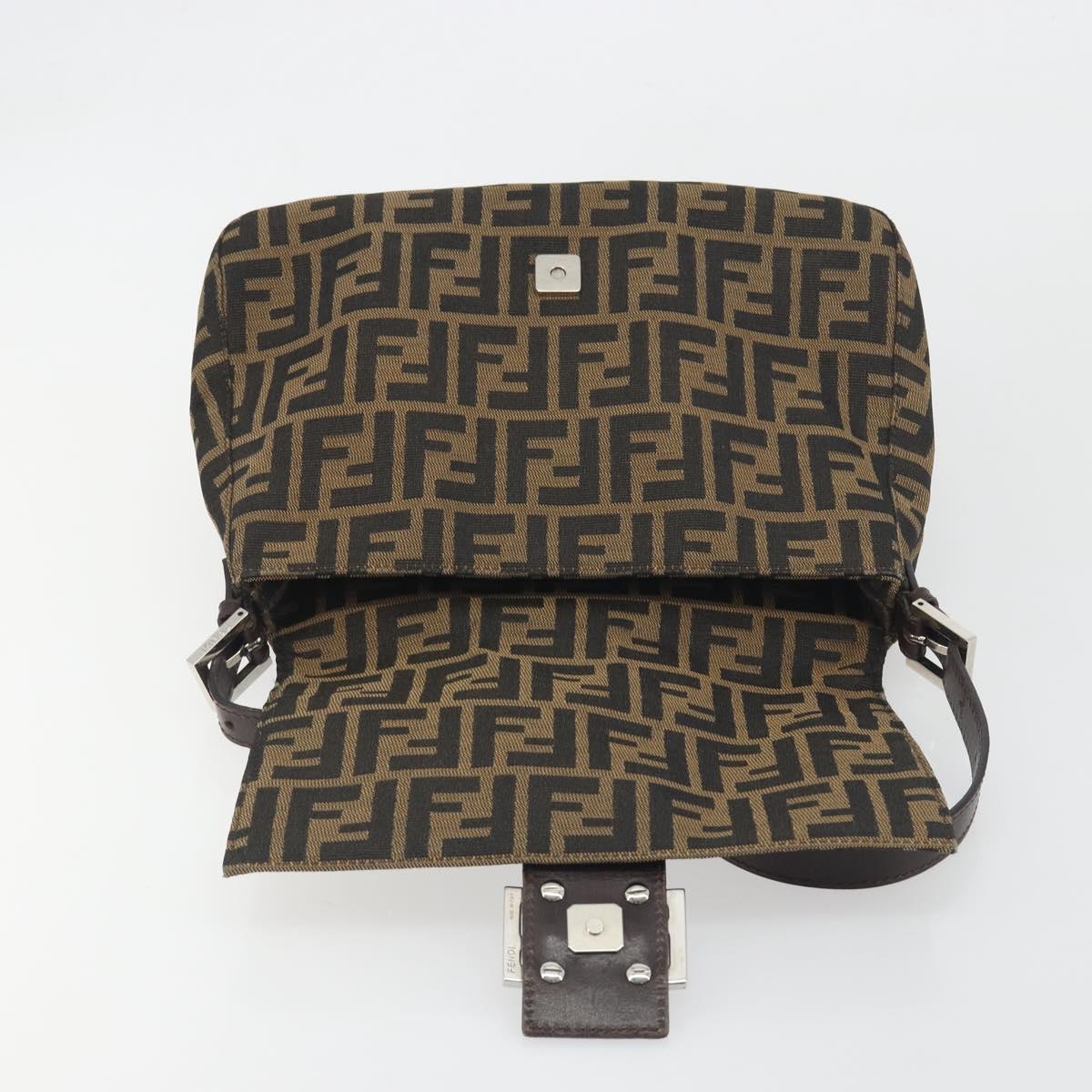 FENDI Zucca Canvas Mamma Baguette Shoulder Bag Brown Silver Auth 195445V
