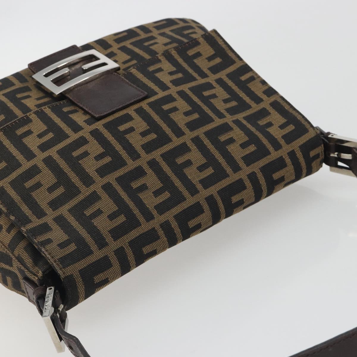 FENDI Zucca Canvas Mamma Baguette Shoulder Bag Brown Silver Auth 195445V