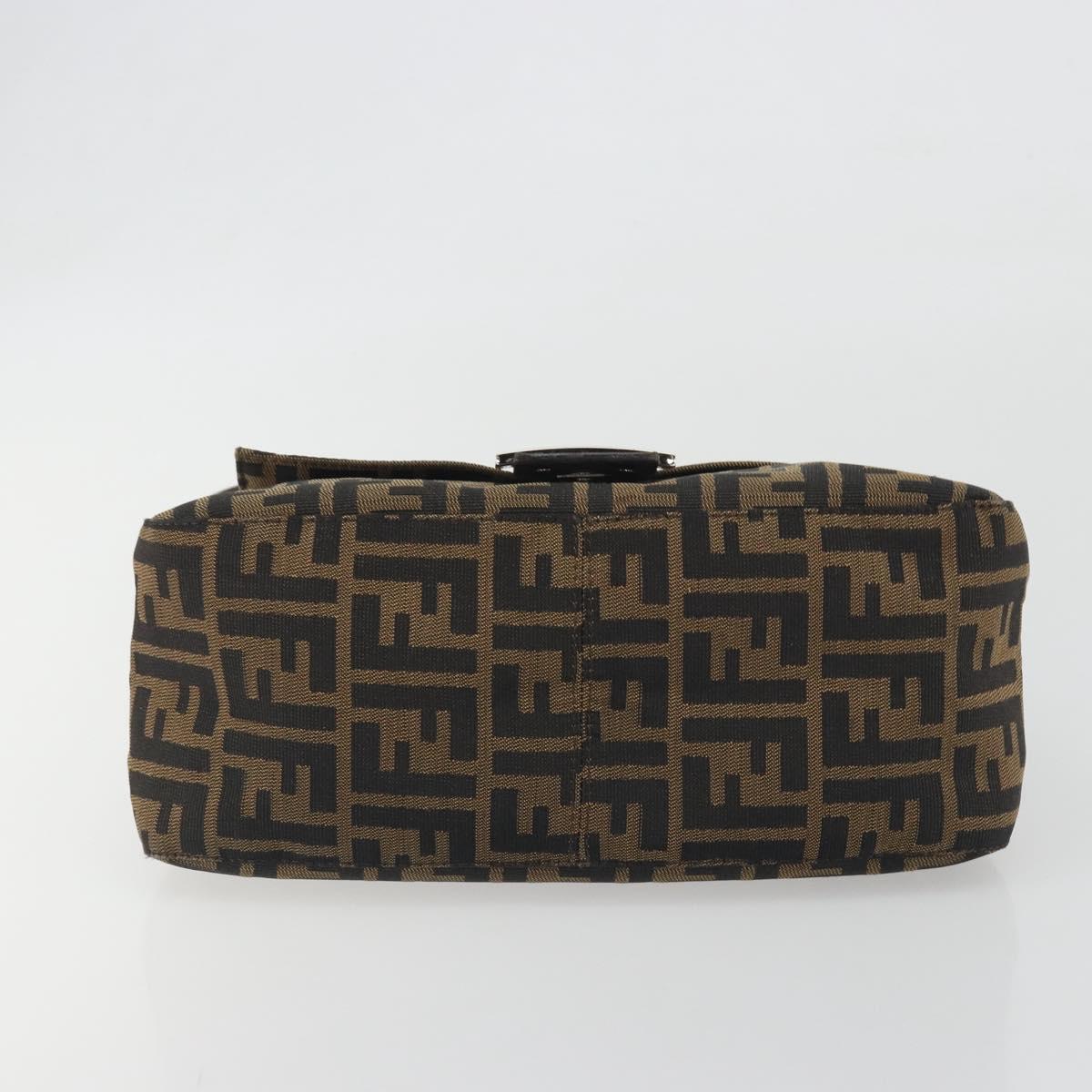 FENDI Zucca Canvas Mamma Baguette Shoulder Bag Brown Silver Auth 195445V