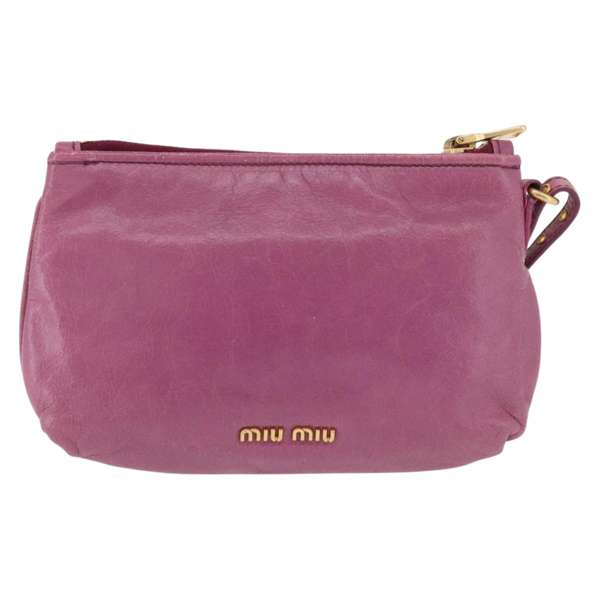 Miu Miu Pouch Leather Pink Gold Tone Auth 195447A