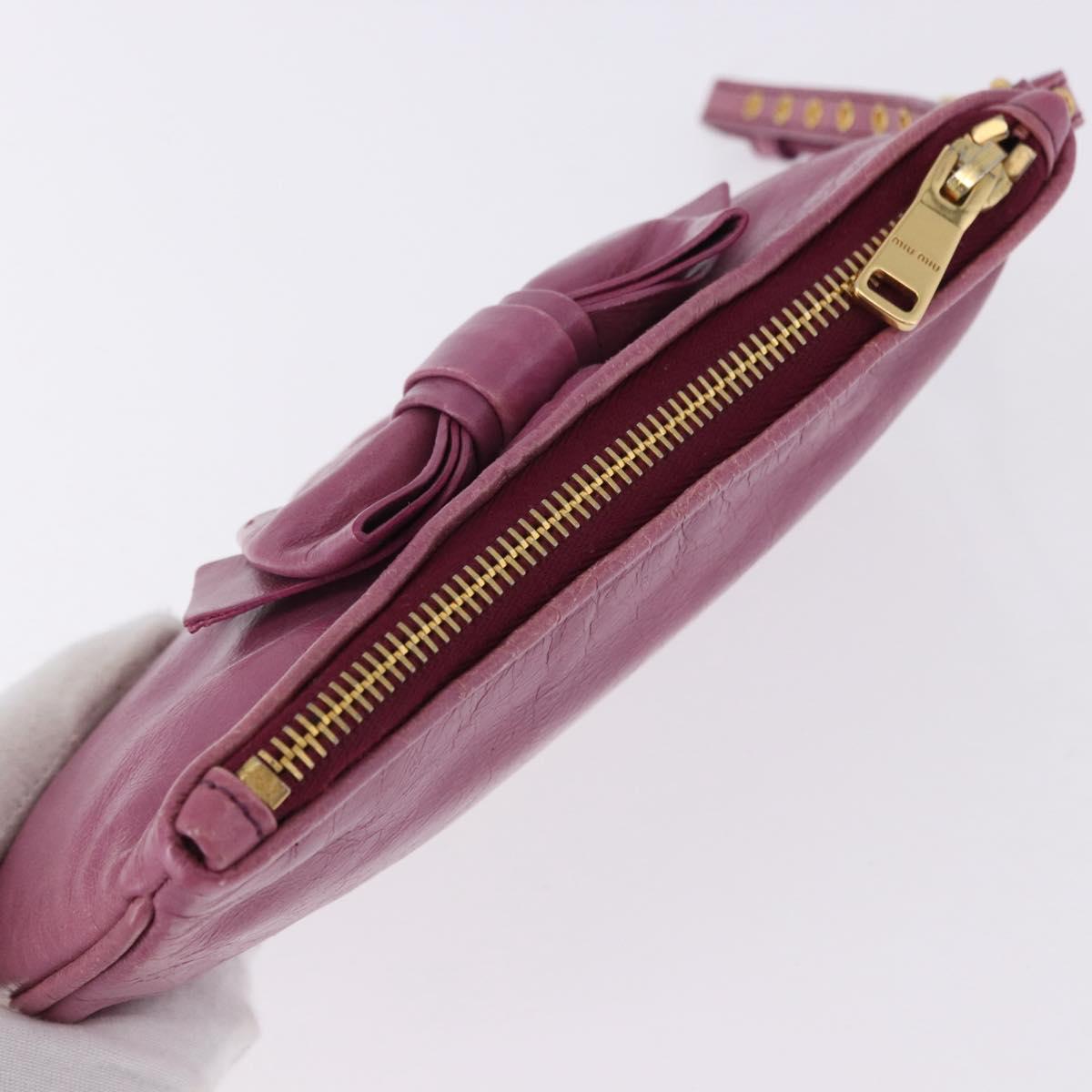 Miu Miu Pouch Leather Pink Gold Tone Auth 195447A