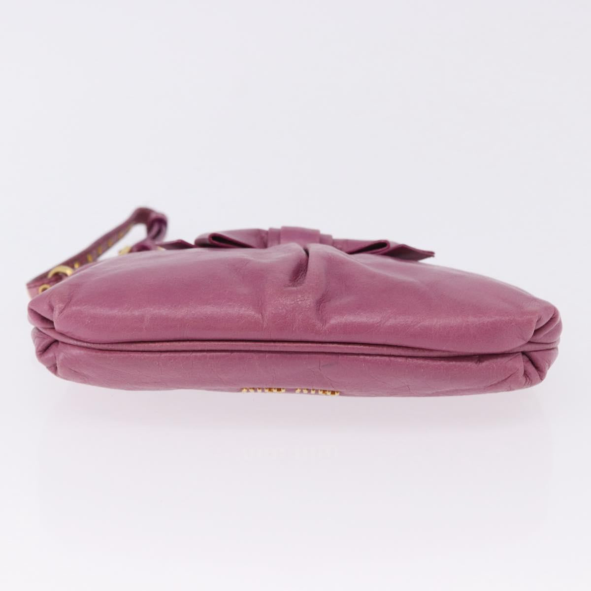 Miu Miu Pouch Leather Pink Gold Tone Auth 195447A