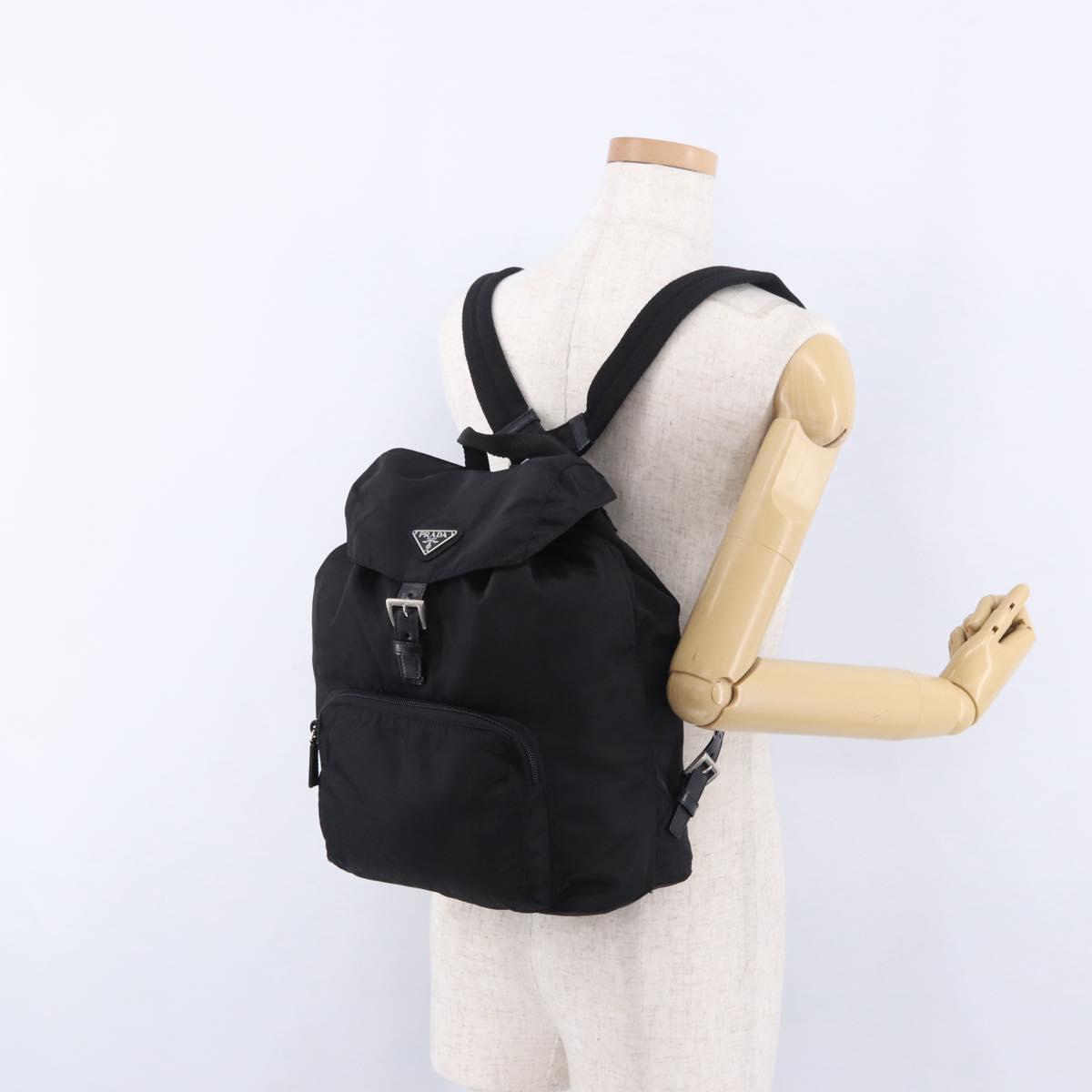 PRADA Backpack Nylon Black Silver Auth 195451A
