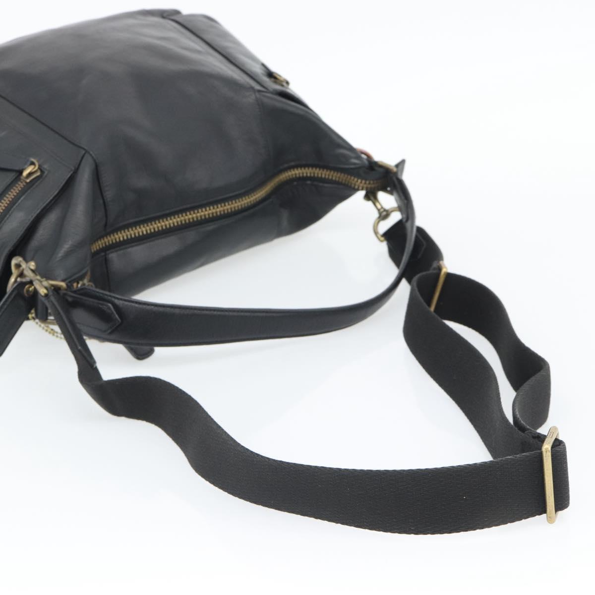 Coach Shoulder Bag Leather 2way Black Gold Tone Auth 195478A
