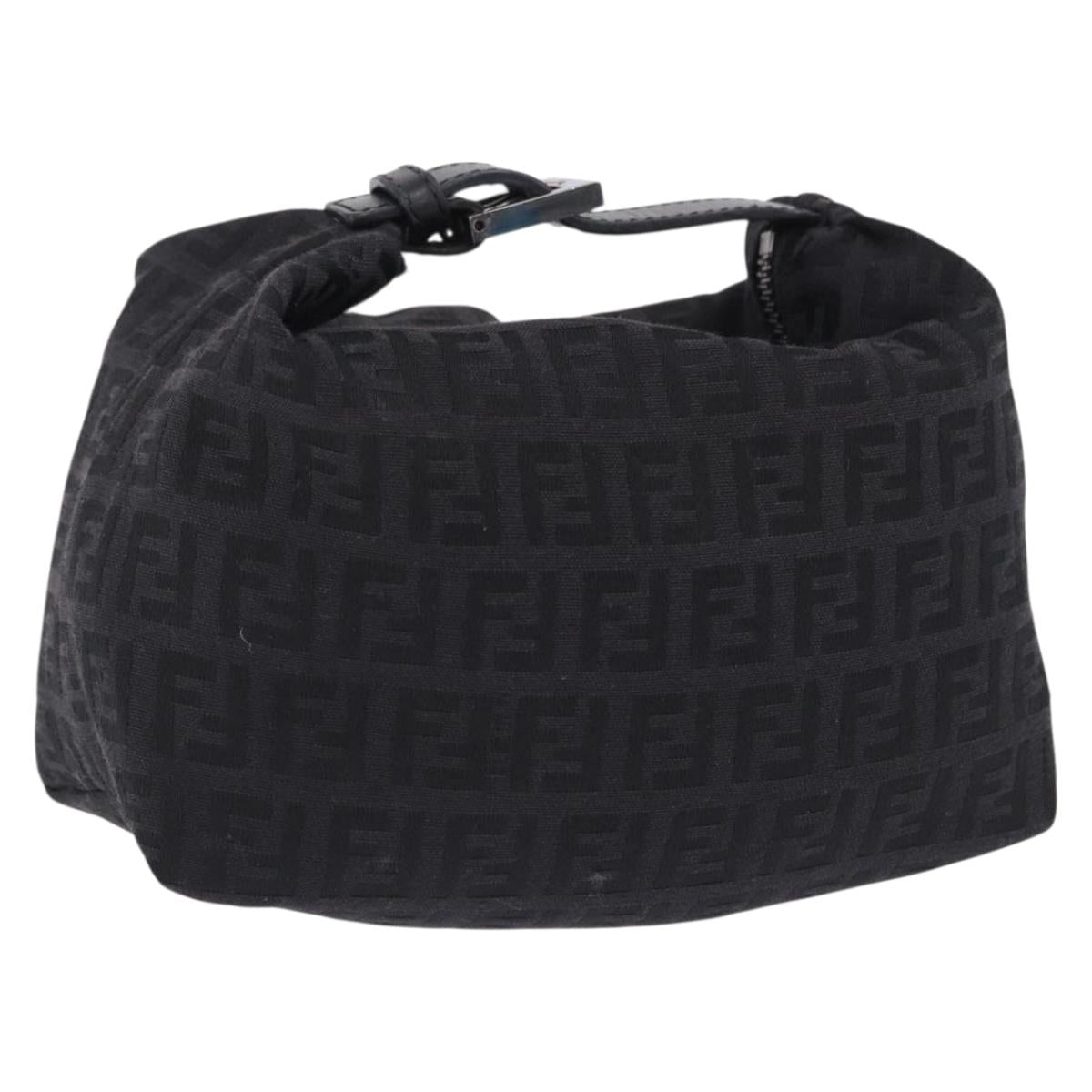 FENDI Zucchino Canvas Pouch Black Silver 7N0010 Auth 195479