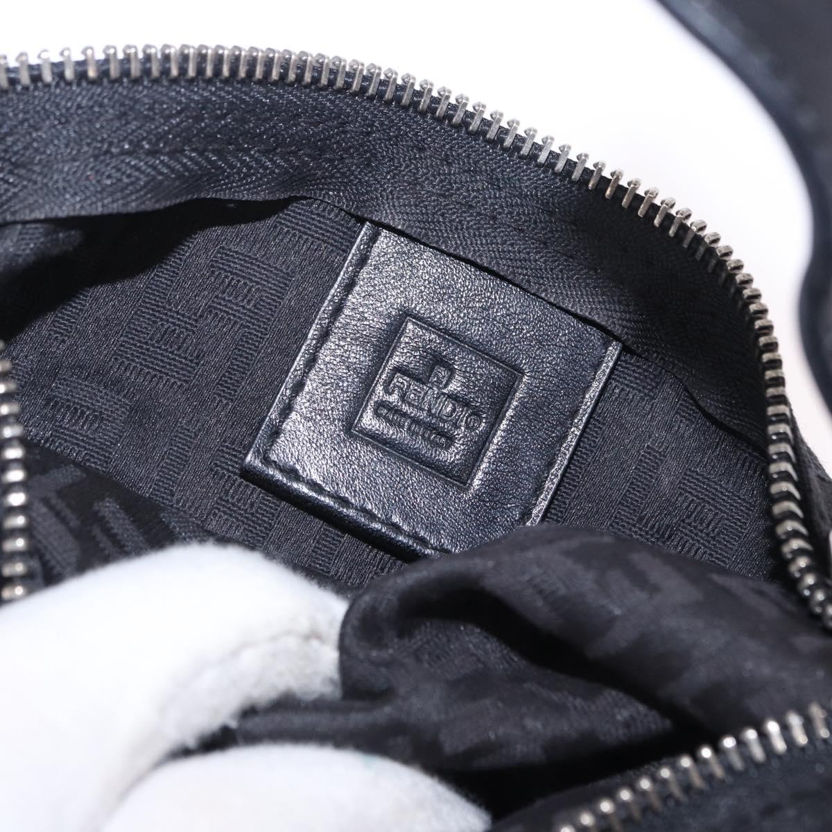 FENDI Zucchino Canvas Pouch Black Silver 7N0010 Auth 195479