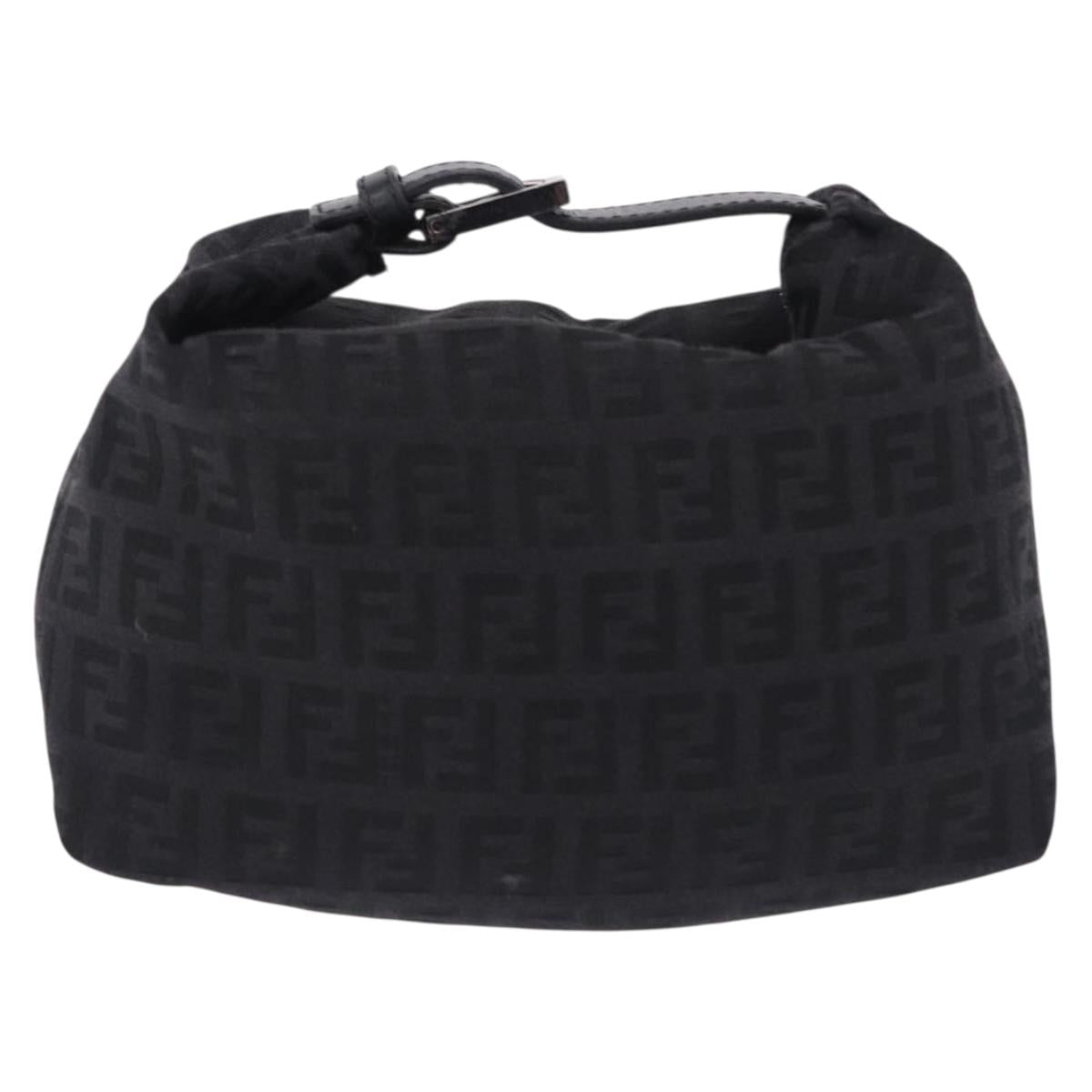 FENDI Zucchino Canvas Pouch Black Silver 7N0010 Auth 195479