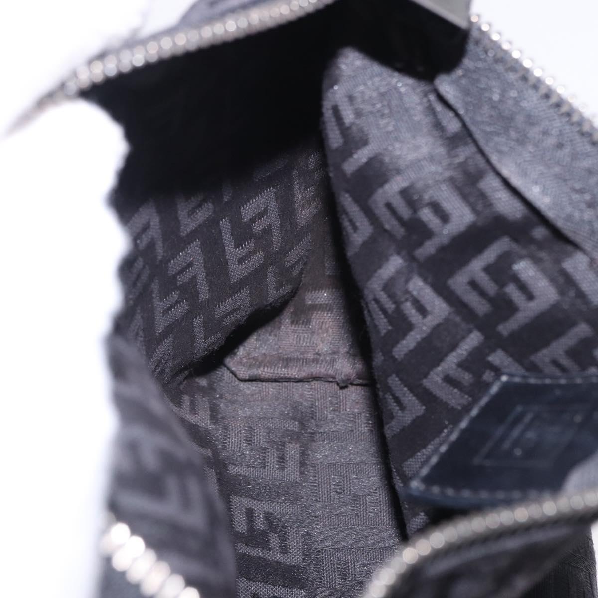 FENDI Zucchino Canvas Pouch Black Silver 7N0010 Auth 195479