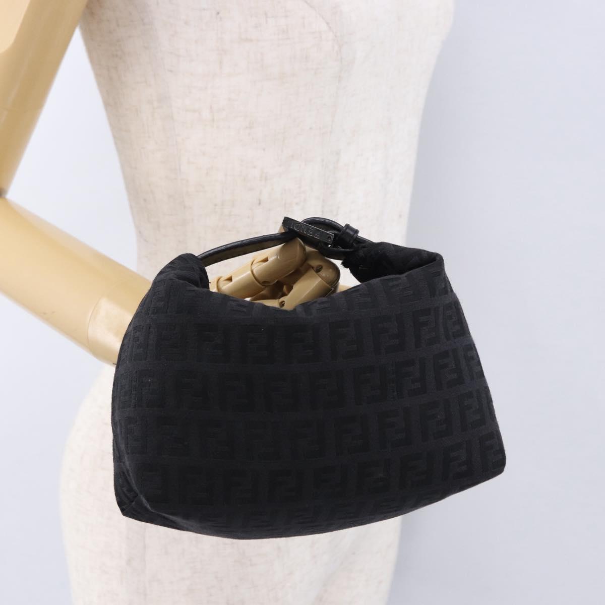 FENDI Zucchino Canvas Pouch Black Silver 7N0010 Auth 195479