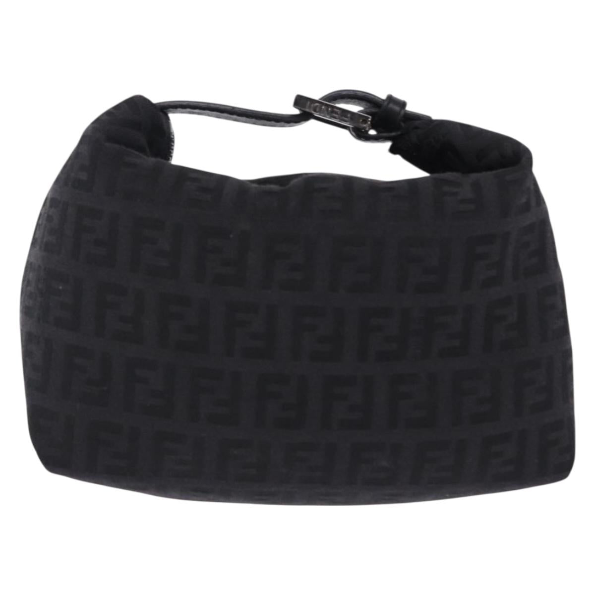 FENDI Zucchino Canvas Pouch Black Silver 7N0010 Auth 195479
