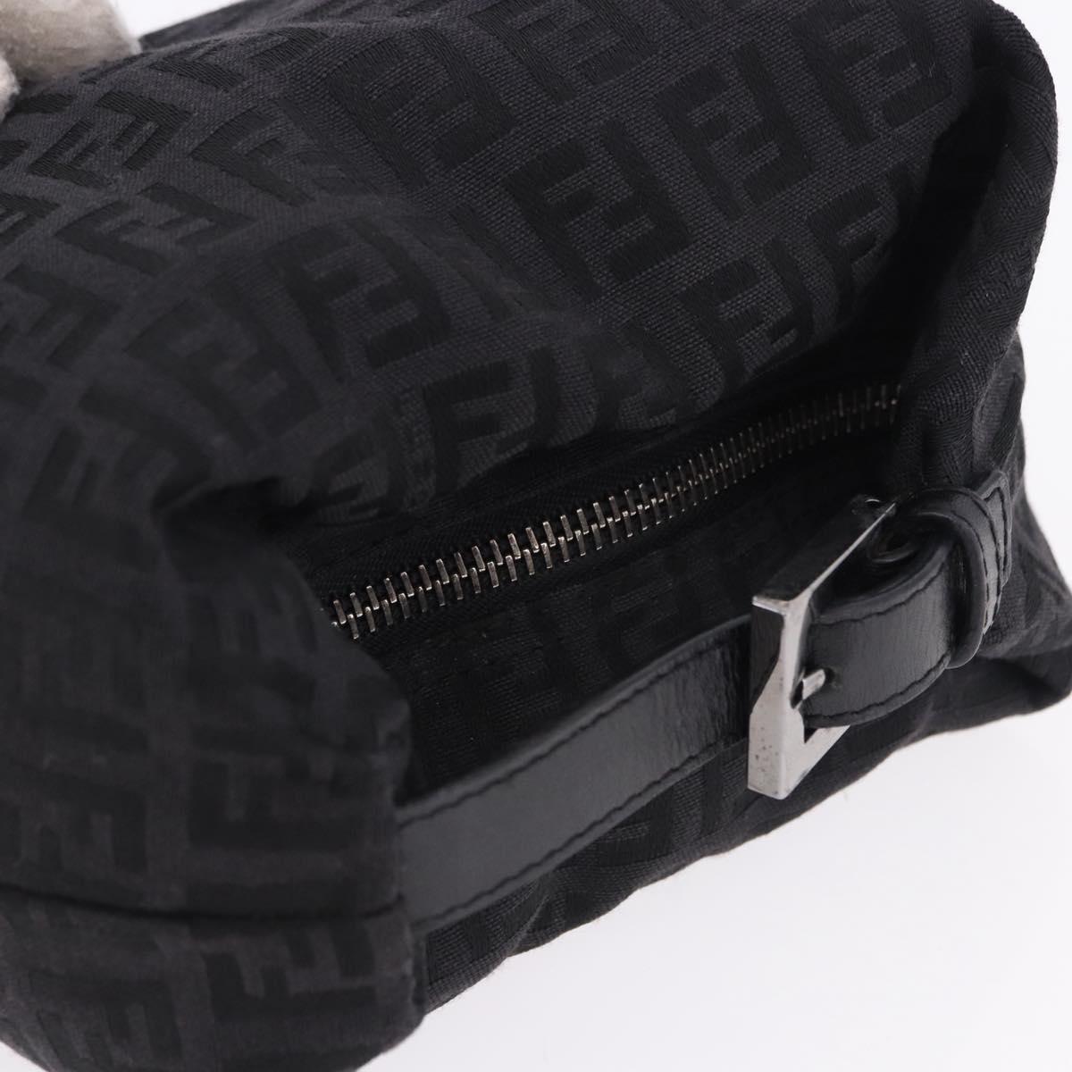 FENDI Zucchino Canvas Pouch Black Silver 7N0010 Auth 195479