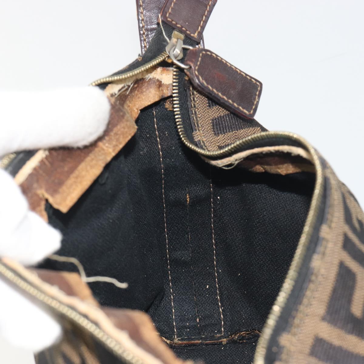 FENDI Zucca Canvas Pouch Brown Gold Tone Auth 195480
