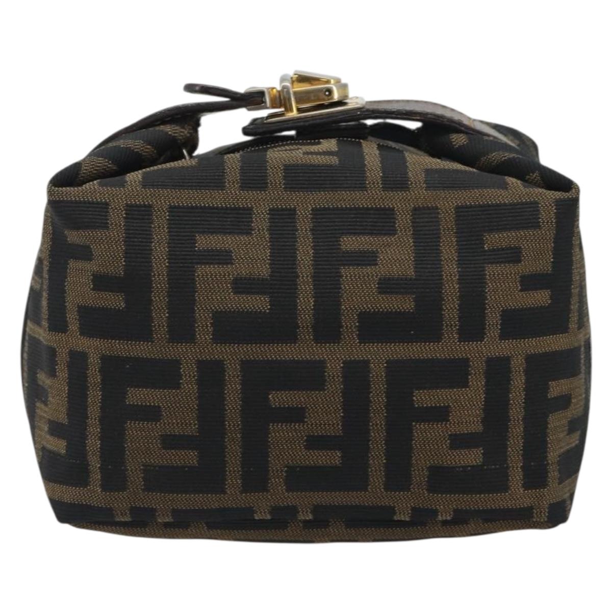 FENDI Zucca Canvas Pouch Brown Gold Tone Auth 195480