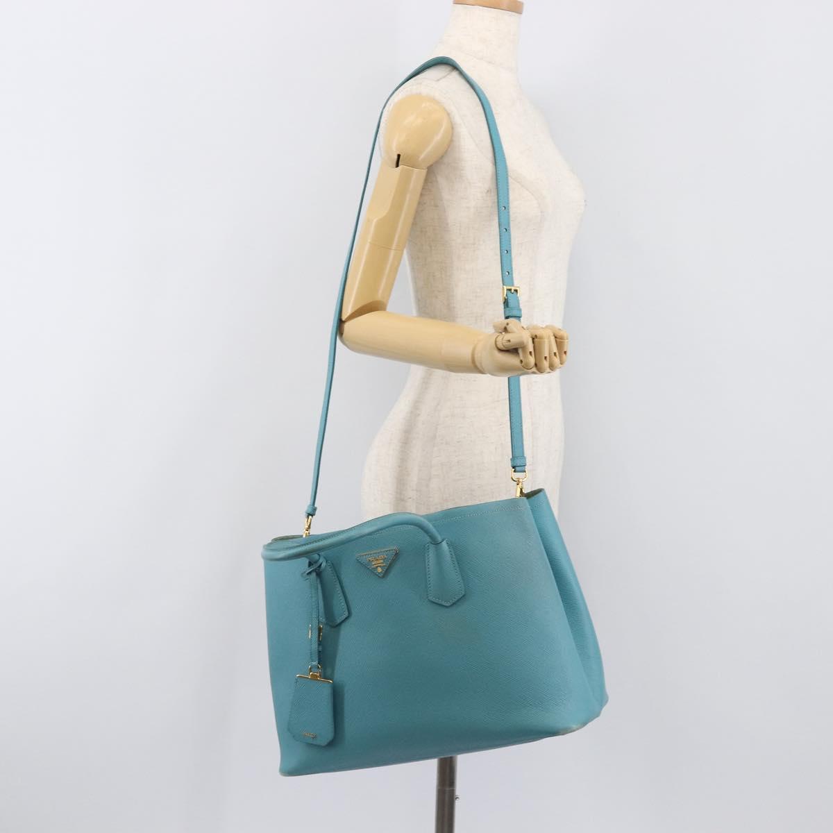 PRADA Tote Bag Saffiano leather 2way Light Blue Gold Auth 195486A
