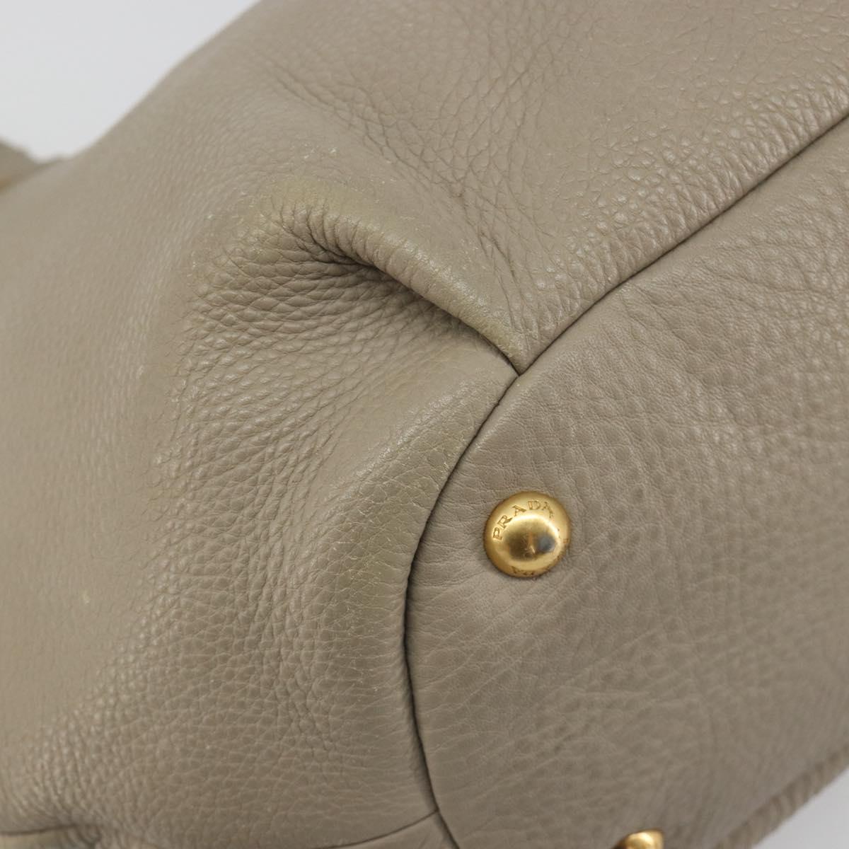 PRADA Hand Bag Leather Beige Gold Tone Auth 195487