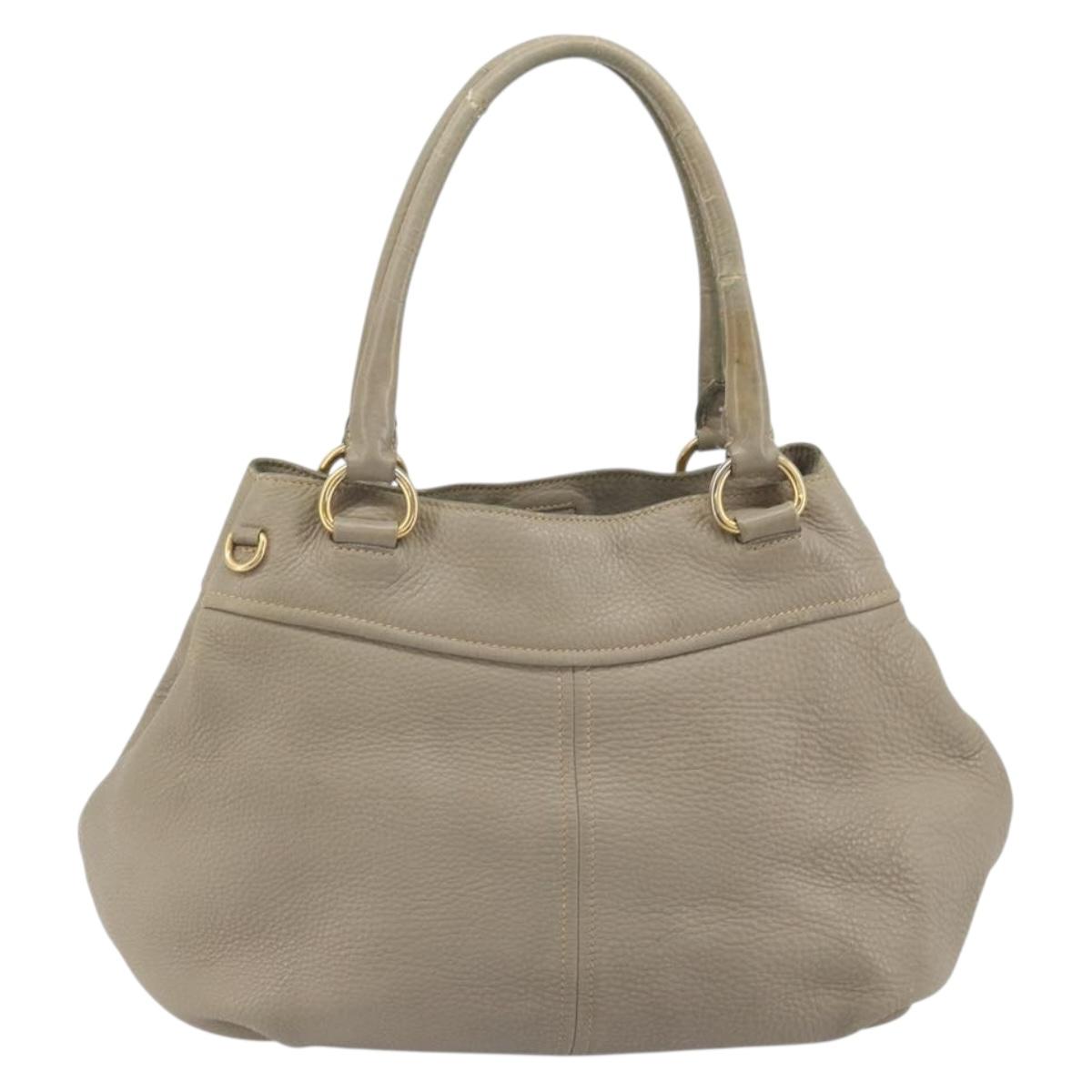 PRADA Hand Bag Leather Beige Gold Tone Auth 195487