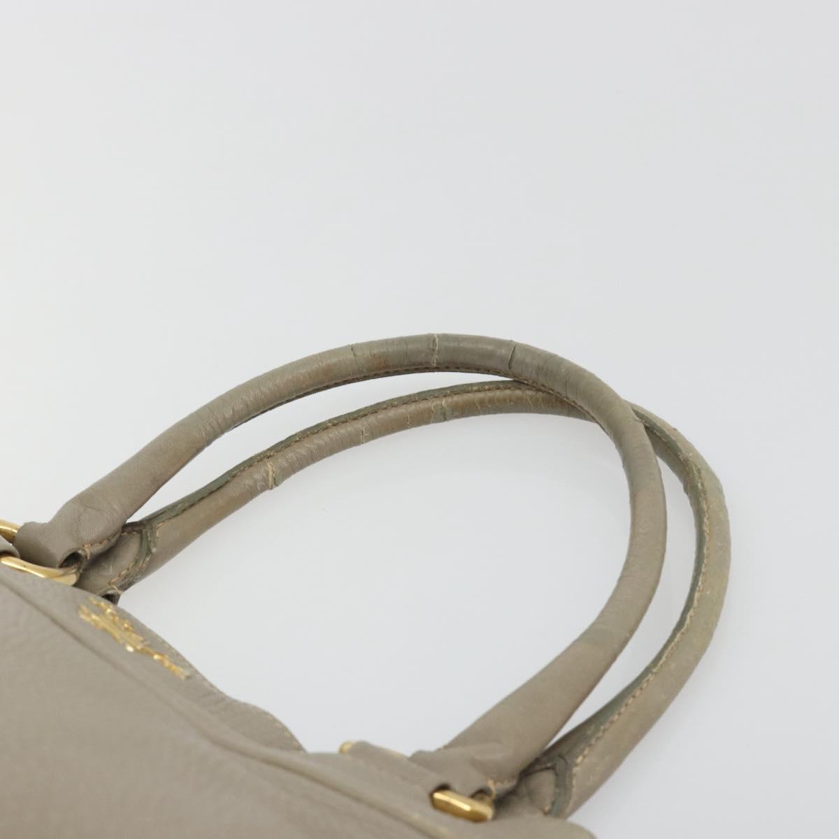 PRADA Hand Bag Leather Beige Gold Tone Auth 195487