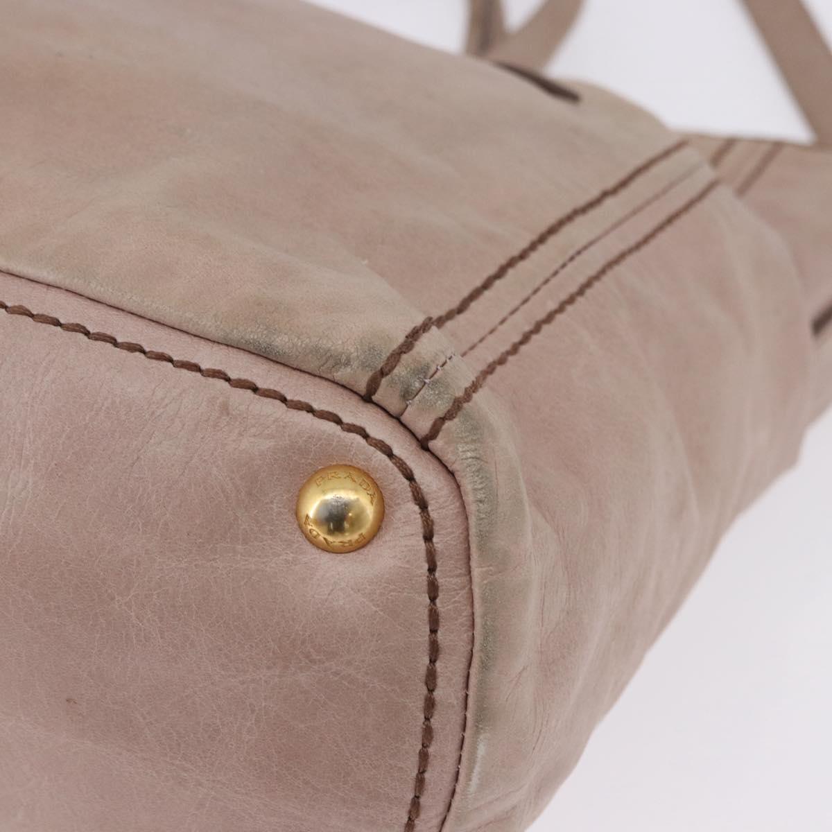 PRADA Hand Bag Leather 2way Beige Gold Tone Auth 195488