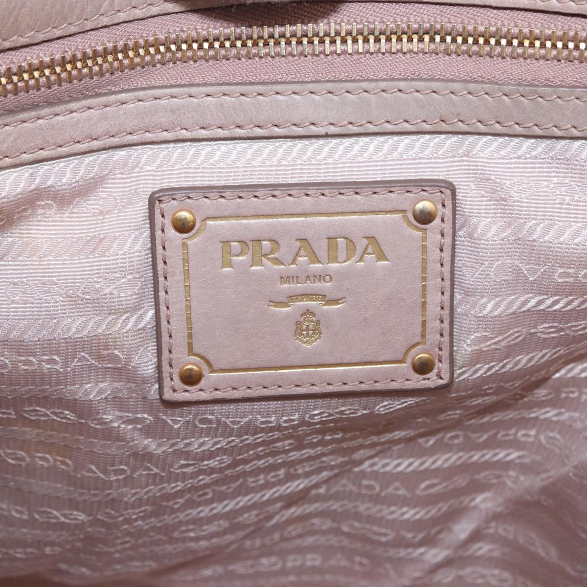 PRADA Hand Bag Leather 2way Beige Gold Tone Auth 195488