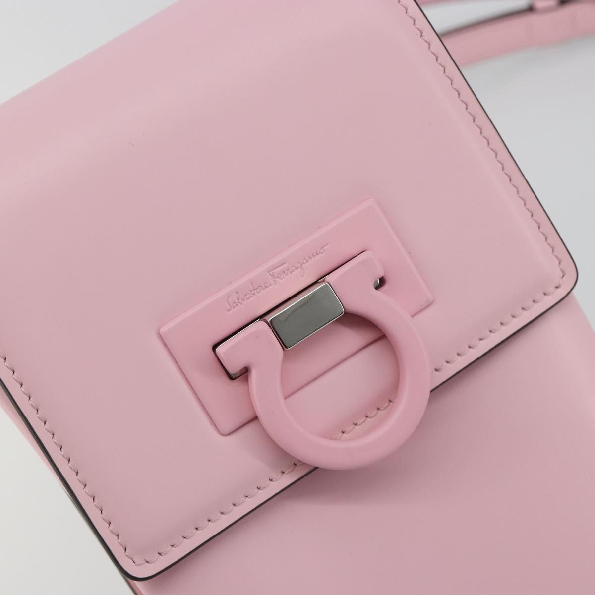Salvatore Ferragamo Gancini Shoulder Bag Leather Pink Silver Auth 195490A