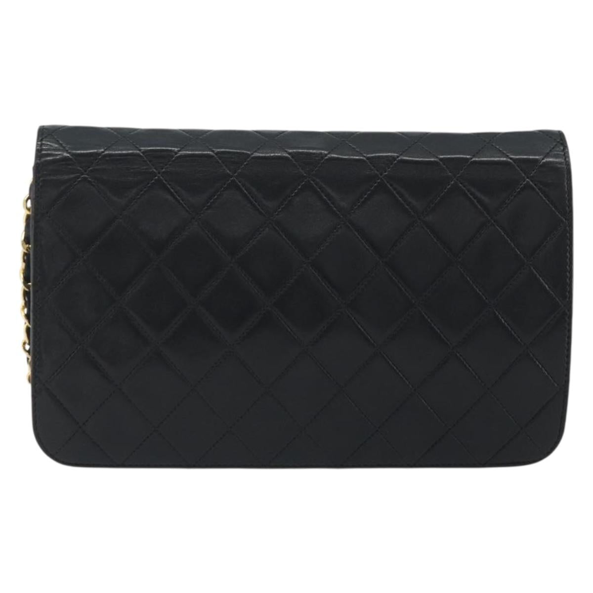 CHANEL Matelasse Chain Shoulder Bag Lamb Skin Black Gold Tone CC Auth 195492